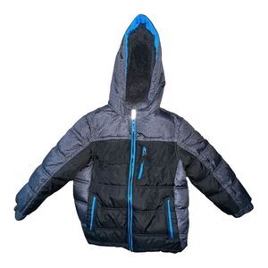 ZeroXposur Boys Heavyweight Puffer Jacket Black Gray Hood Medium 5/6 EUC